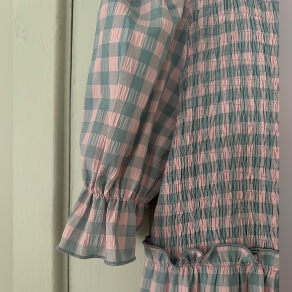 ANNIEWEAR Pink and Blue Gingham Ruched Dress - Picture 4 of 5